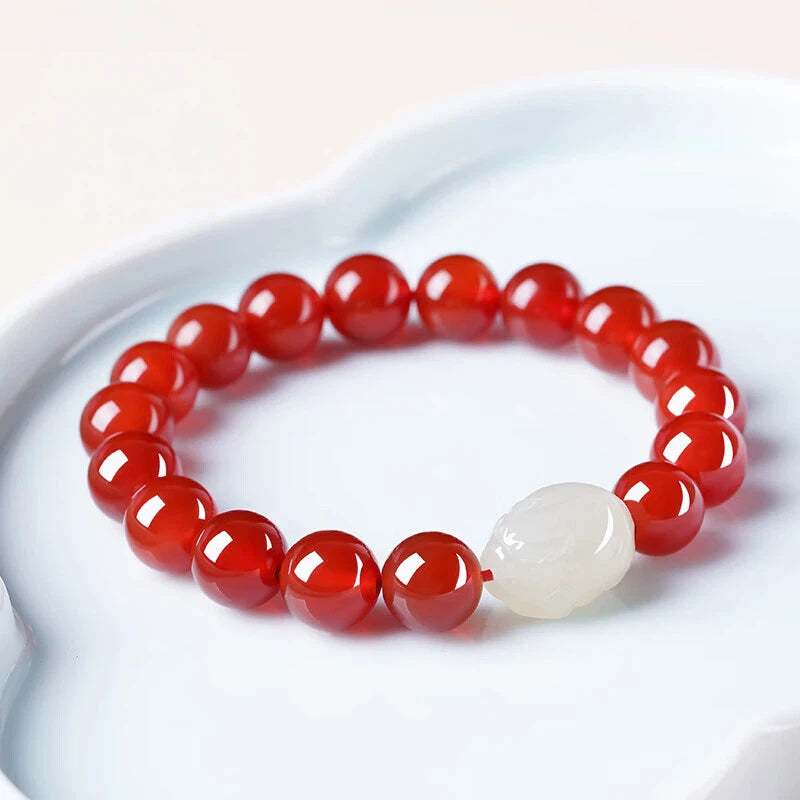Red Agate & Hetian Jade Pixiu Bracelet – A Bold Welcome to the Year of the Horse