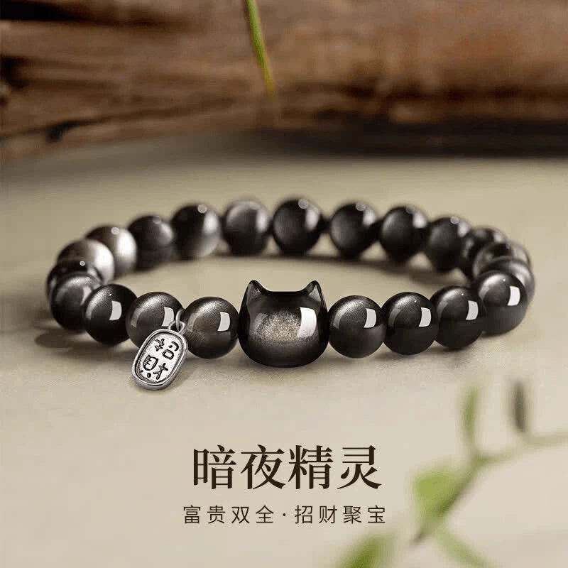 Obsidian & Fortune Cat Bracelet – The Mystery of the Night, The Power of Prosperity