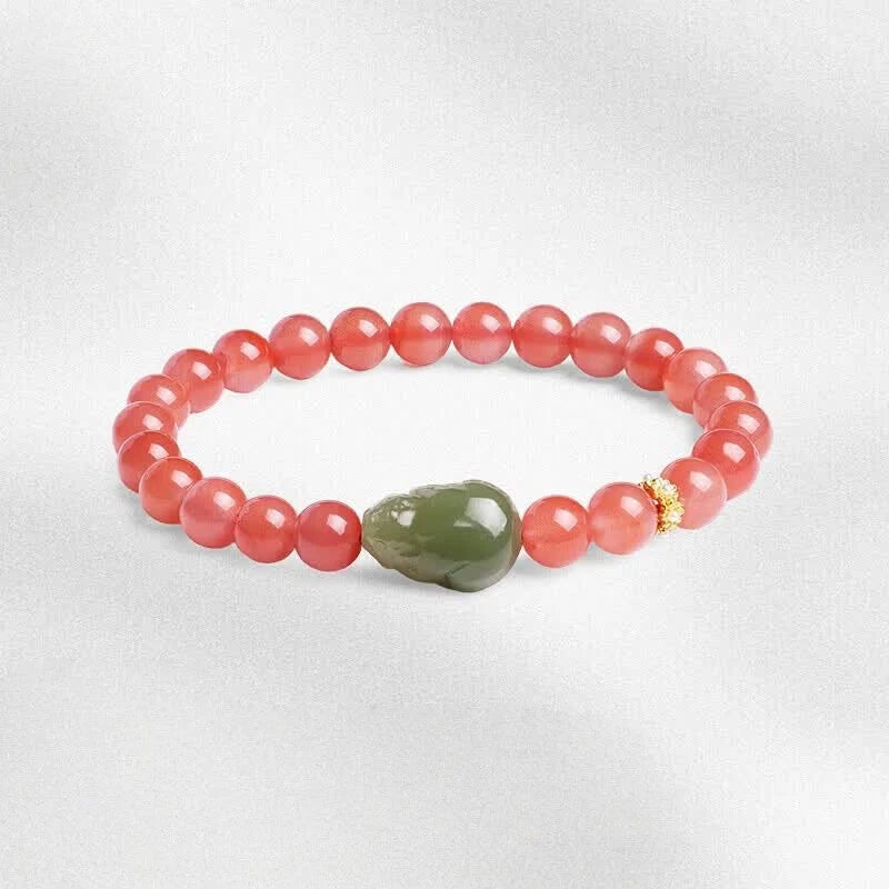 Cherry Red South Red Agate & Hetian Jade Pixiu Bracelet – A Perfect Balance of Fire and Grace