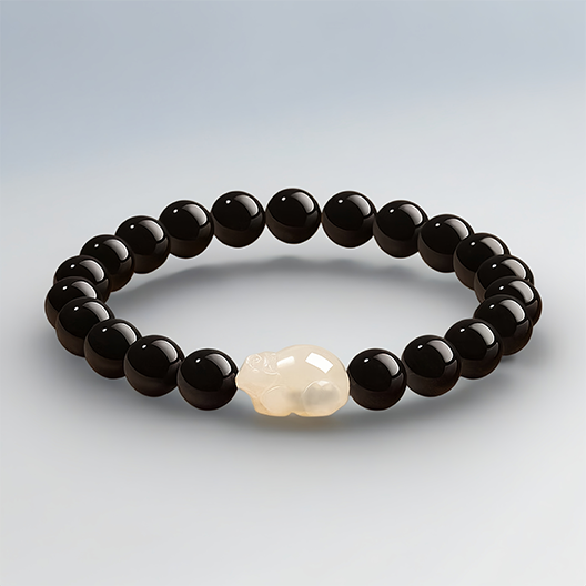 Hetian Jade Pixiu & Obsidian Bracelet – A Guardian of Wealth, A Stone of Power