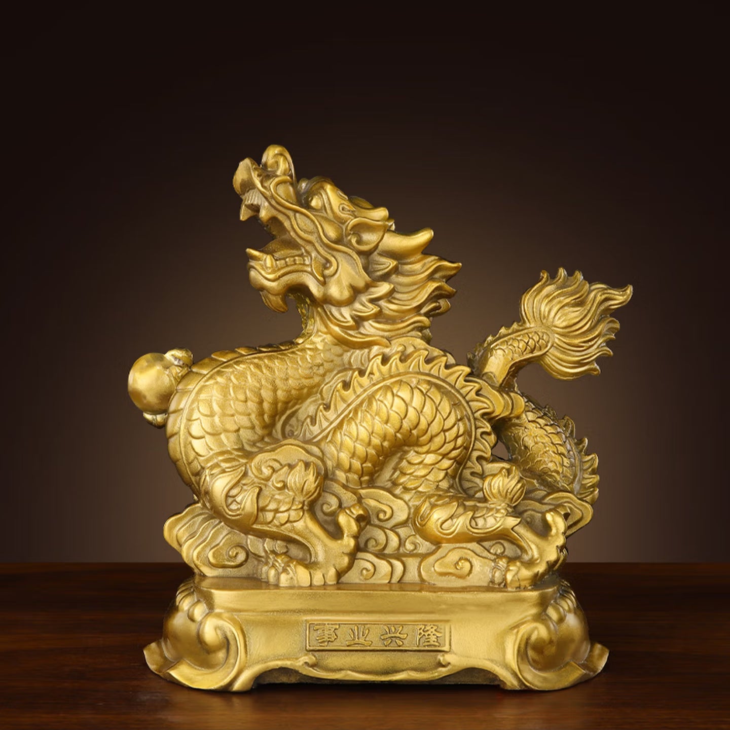 The zodiac sign of the Dragon, crafted from pure brass. - Twelve Zodiac animal figurines made of pure brass.
