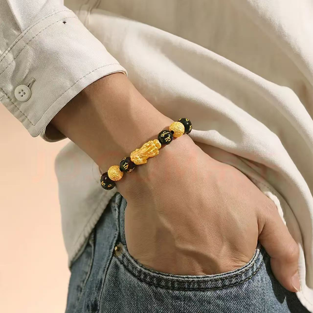 Pixiu Obsidian Bracelet - Six-Character Mantra Bracelet for Men