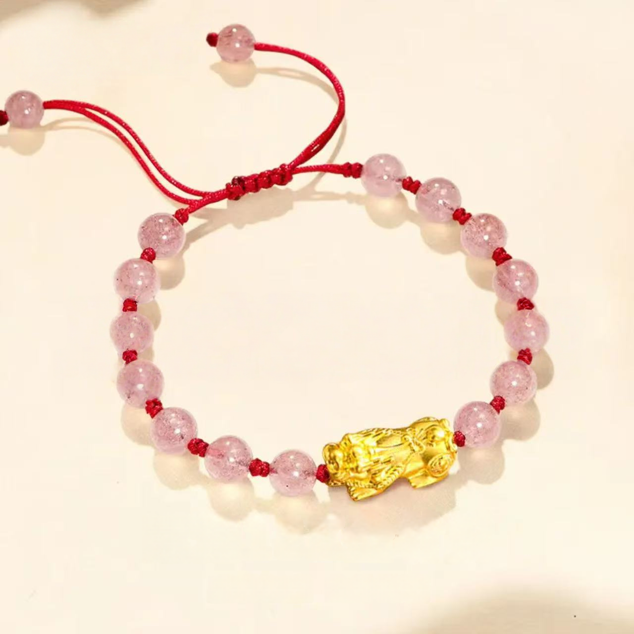 18K Gold Pixiu Bracelet for Women - Lucky Charm Beads