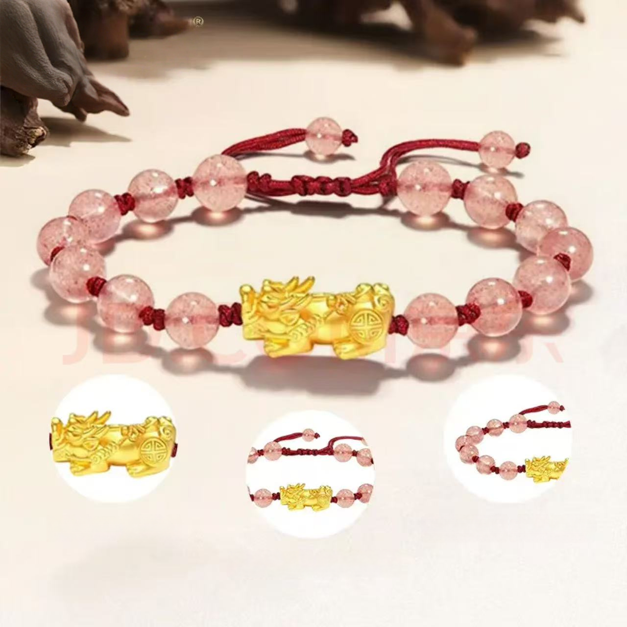 18K Gold Pixiu Bracelet for Women - Lucky Charm Beads