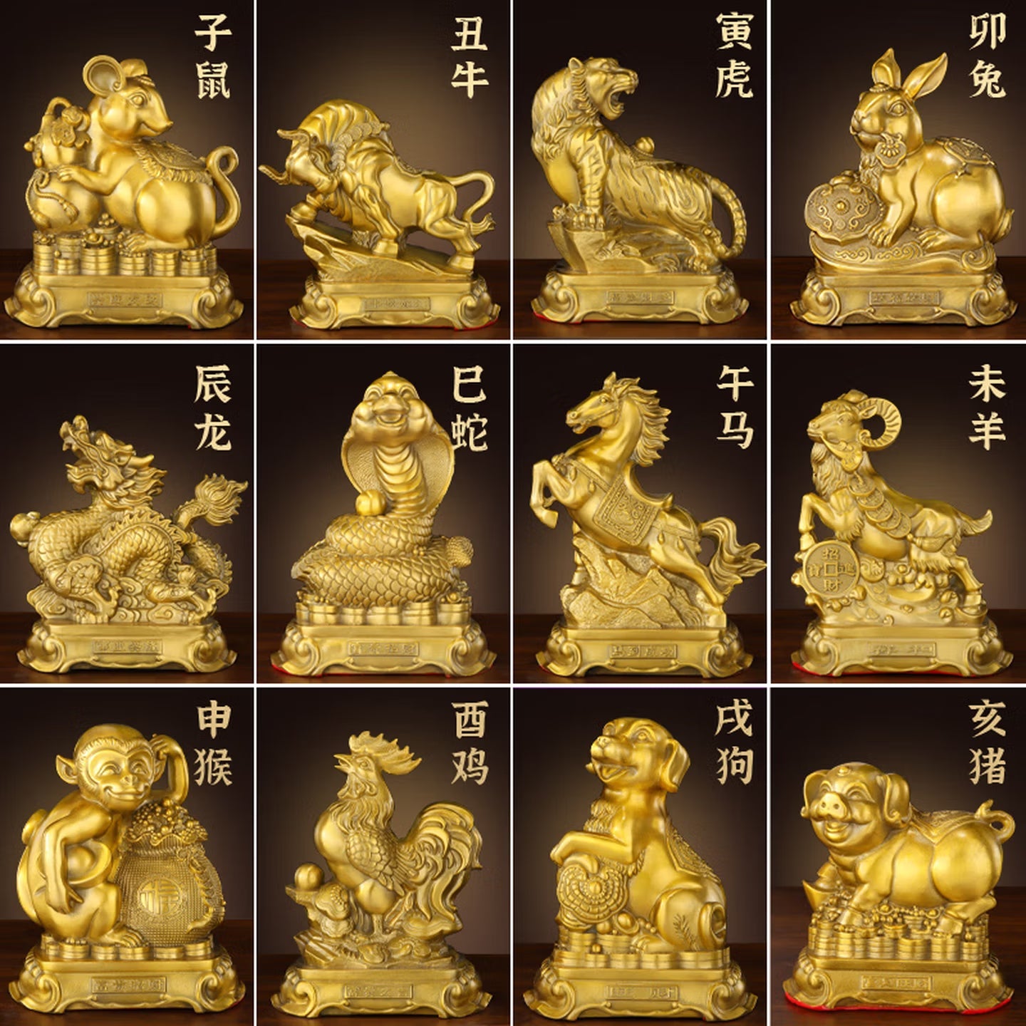 Complete set of brass Chinese zodiac figurines