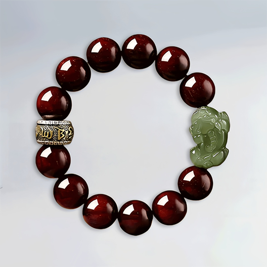 Aged Red Sandalwood & Hetian Jade Pixiu Bracelet – A Companion for the Year Ahead