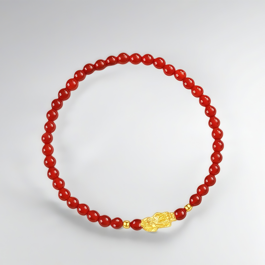 Women's Gold Lucky Charm Bracelet - Pure Gold Lotus Red Agate Bracelet