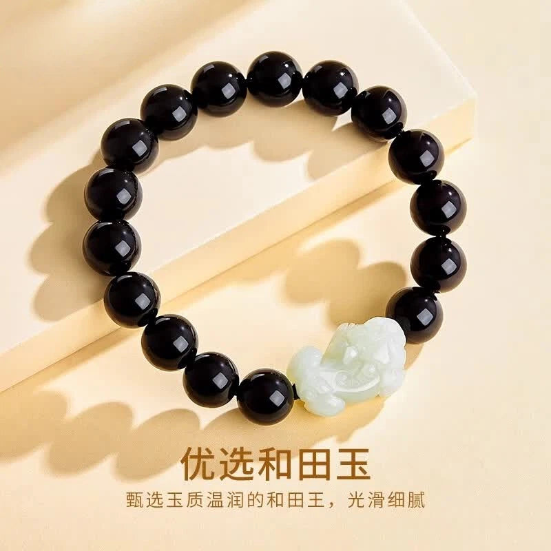 Hetian Jade Pixiu & Black Onyx Bracelet – A Guardian of Fortune, A Statement of Style