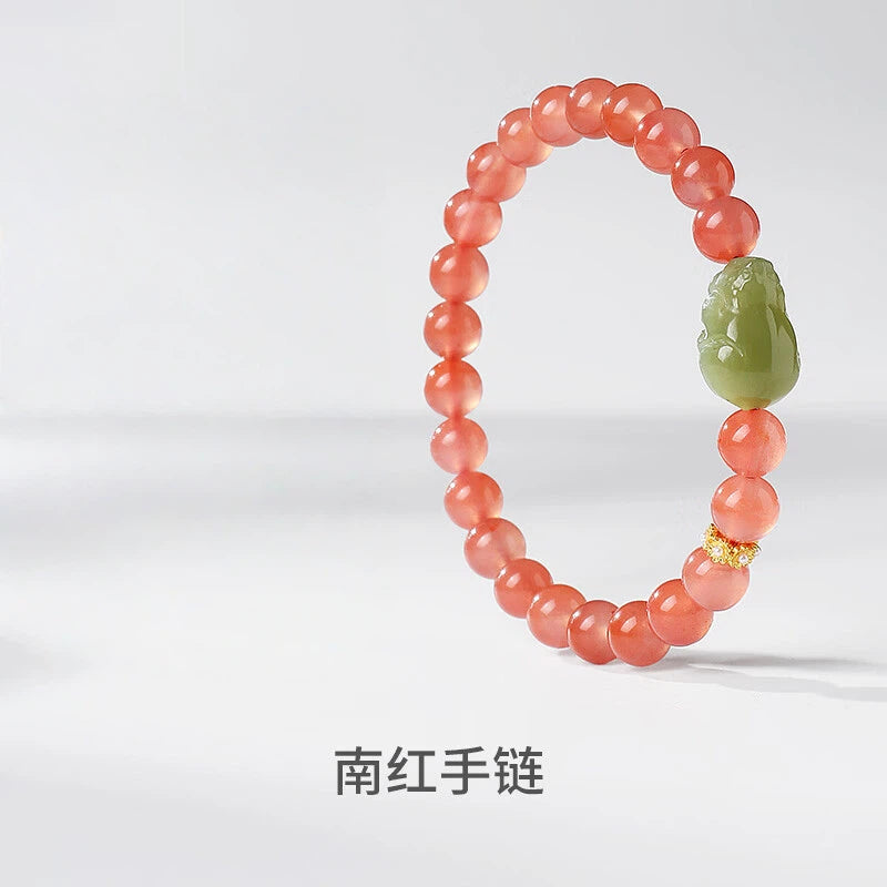 Cherry Red South Red Agate & Hetian Jade Pixiu Bracelet – A Perfect Balance of Fire and Grace