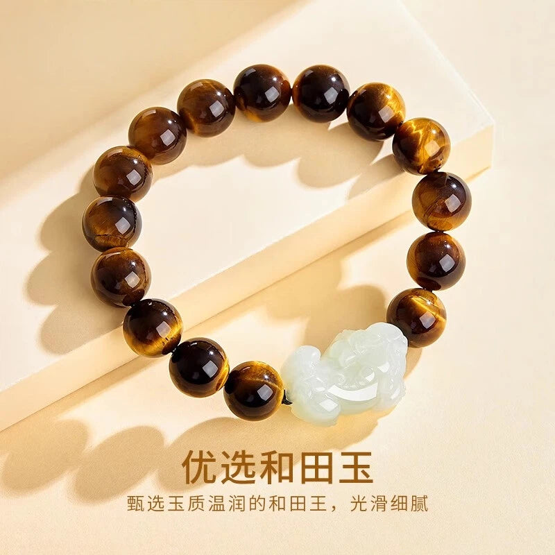Hetian Jade Pixiu & Tiger‘s Eye Bracelet – A Meeting of Grace and Strength