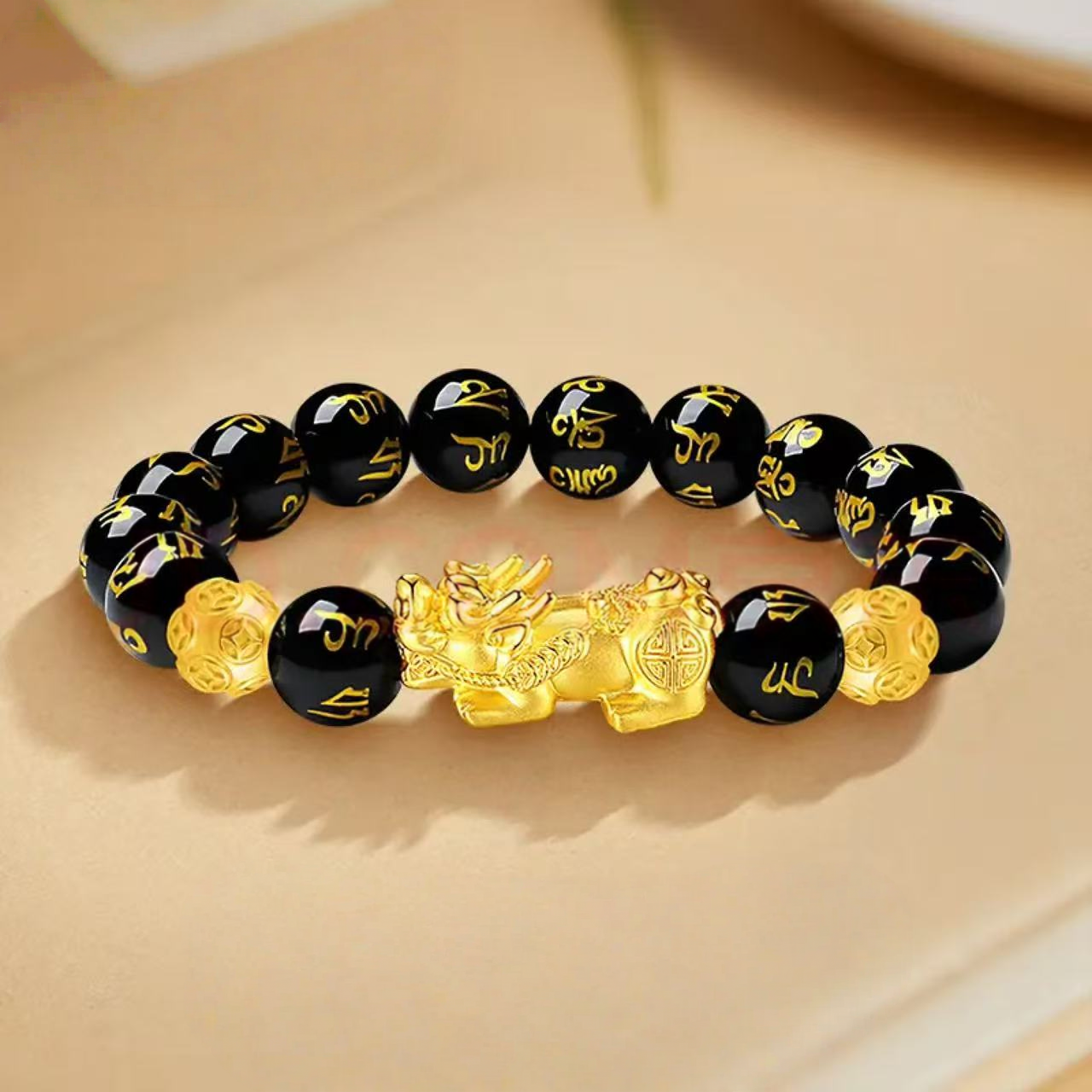 18K Gold Pixiu Bracelet for Men - Six-Character Mantra Bracelet