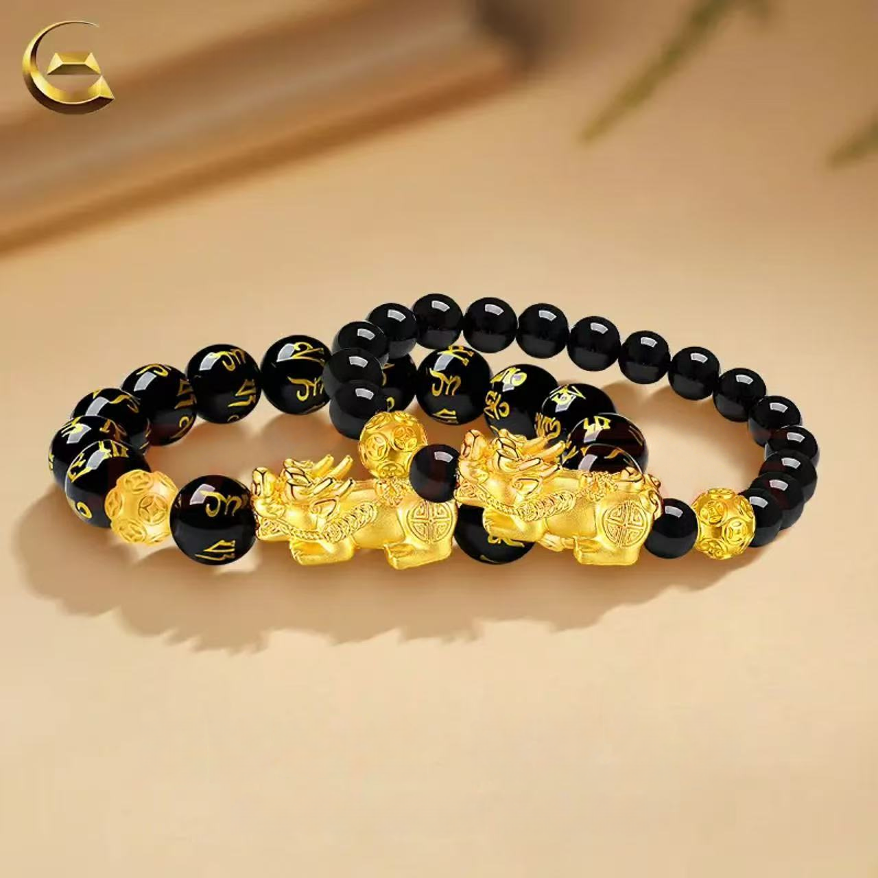18K Gold Pixiu Bracelet for Men - Six-Character Mantra Bracelet