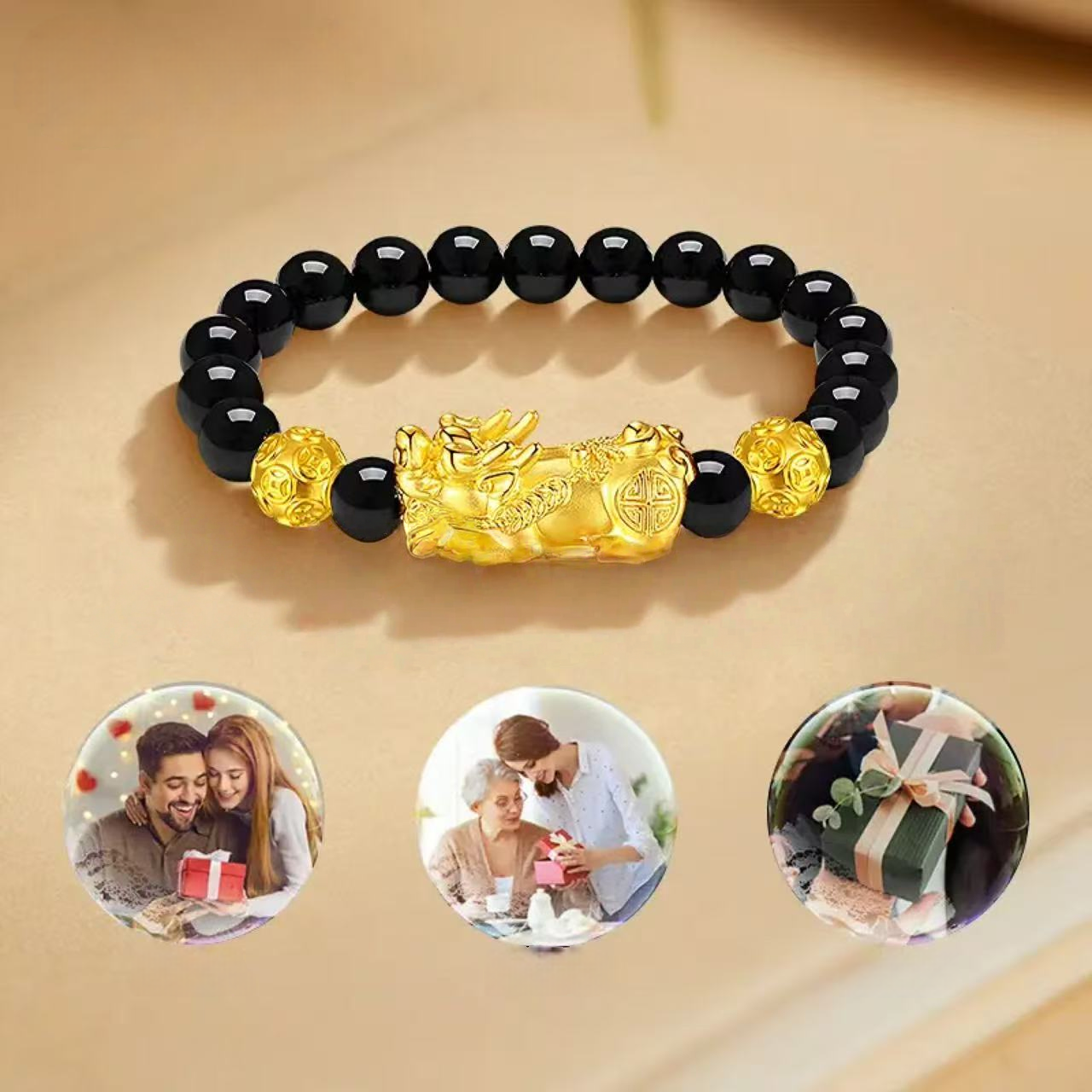 18K Gold Pixiu Bracelet for Men - Six-Character Mantra Bracelet