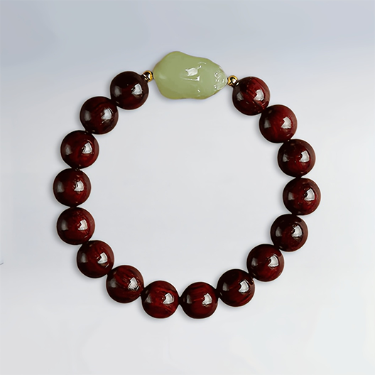 Collector‘s Grade Red Sandalwood & Hetian Jade Pixiu Bracelet – A Quiet Retreat for the Modern Mind