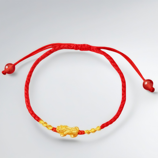 Pixiu Gold Bracelet for Women - Pure Gold Lucky Bead Red Rope Bracelet