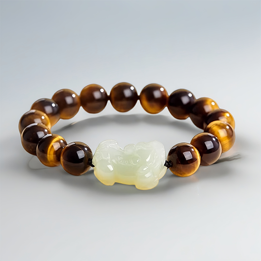 Hetian Jade Pixiu & Tiger‘s Eye Bracelet – A Meeting of Grace and Strength