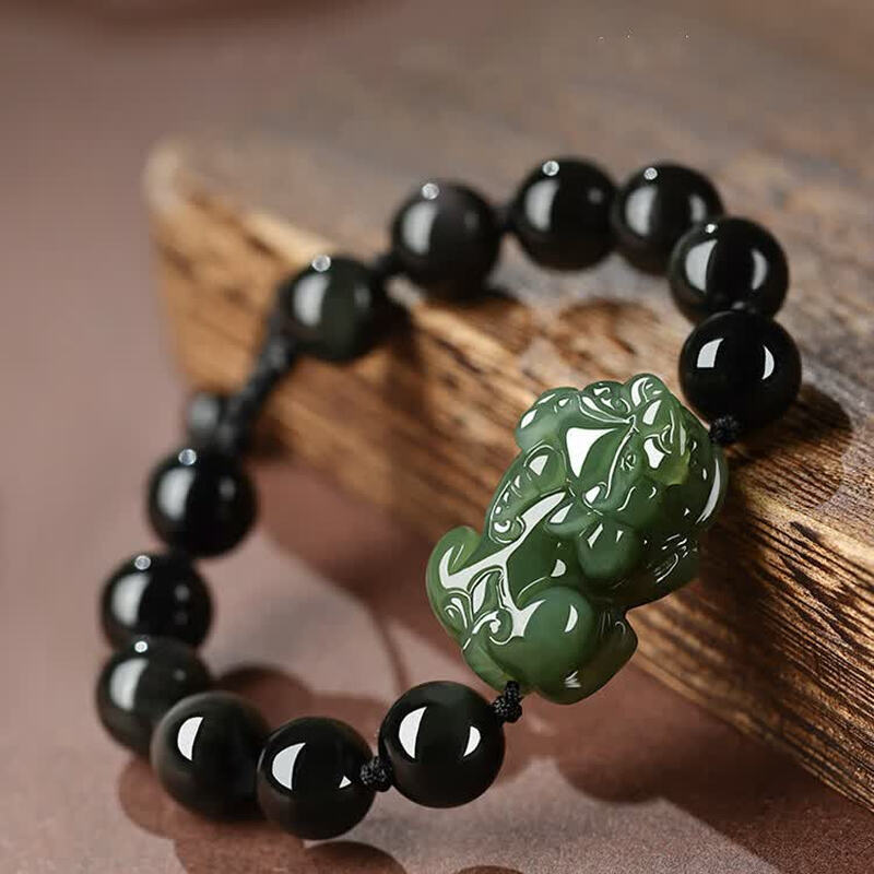 Imperial Crystal Jade Pixiu & Obsidian Bracelet – A Guardian of Fortune, A Stone of Purpose