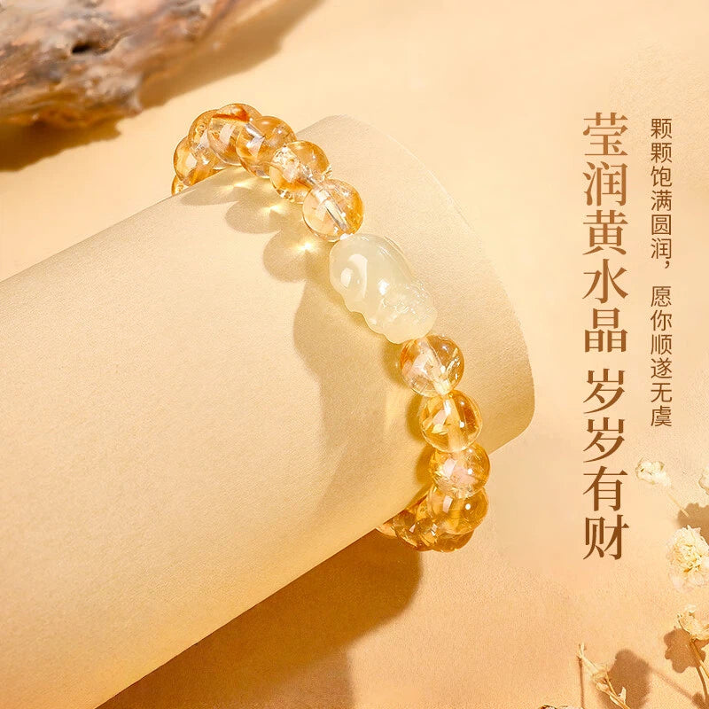Citrine & Hetian Jade Pixiu Bracelet – A Radiant Guardian of Fortune and Light