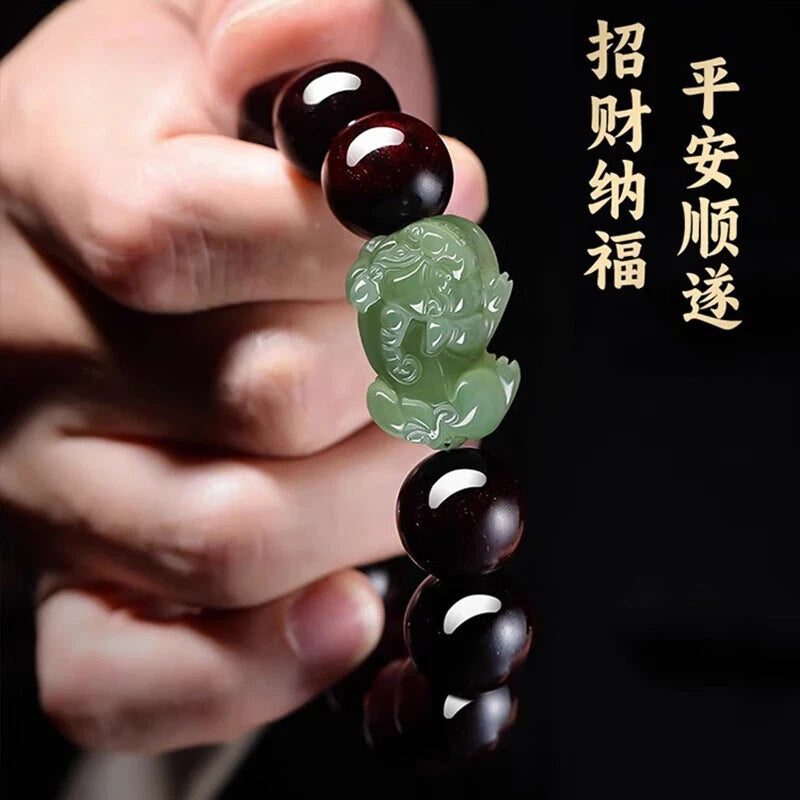 Aged Red Sandalwood & Hetian Jade Pixiu Bracelet – A Companion for the Year Ahead