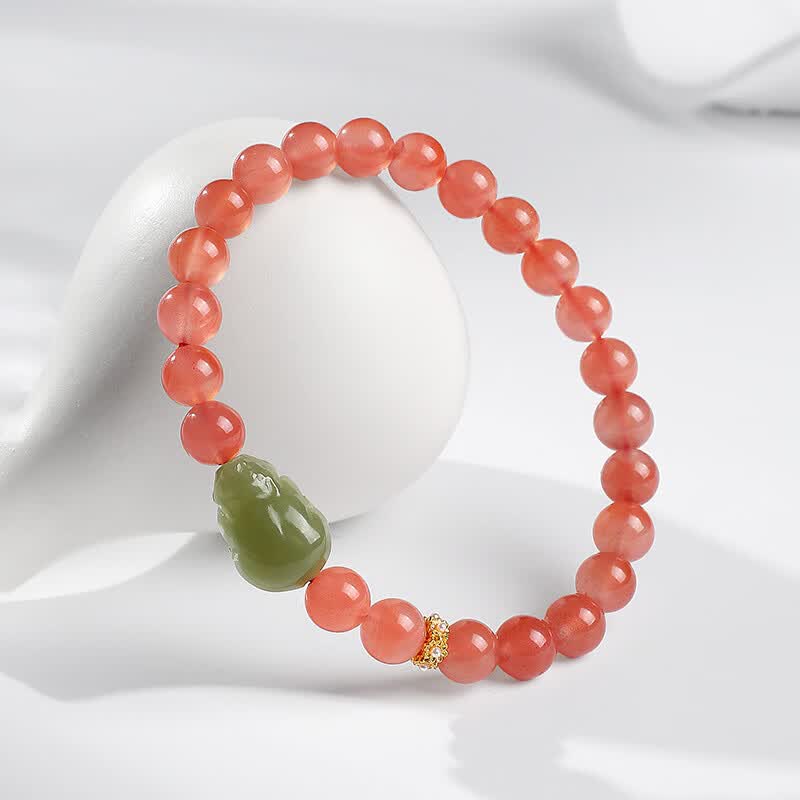 Cherry Red South Red Agate & Hetian Jade Pixiu Bracelet – A Perfect Balance of Fire and Grace