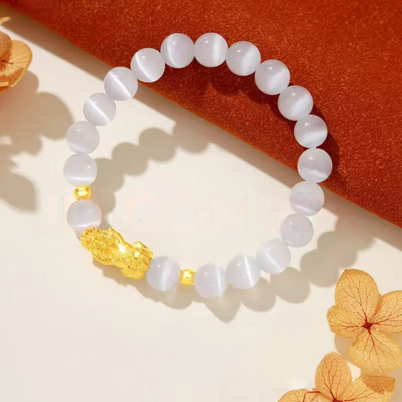 Pure gold Pixiu beaded bracelet for men and women - Gold Feng Shui bracelet