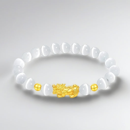 Pure gold Pixiu beaded bracelet for men and women - Gold Feng Shui bracelet