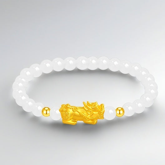 Gold Pixiu Bracelet for Men and Women - Pure Gold Moonlight Lucky Bead Bracelet