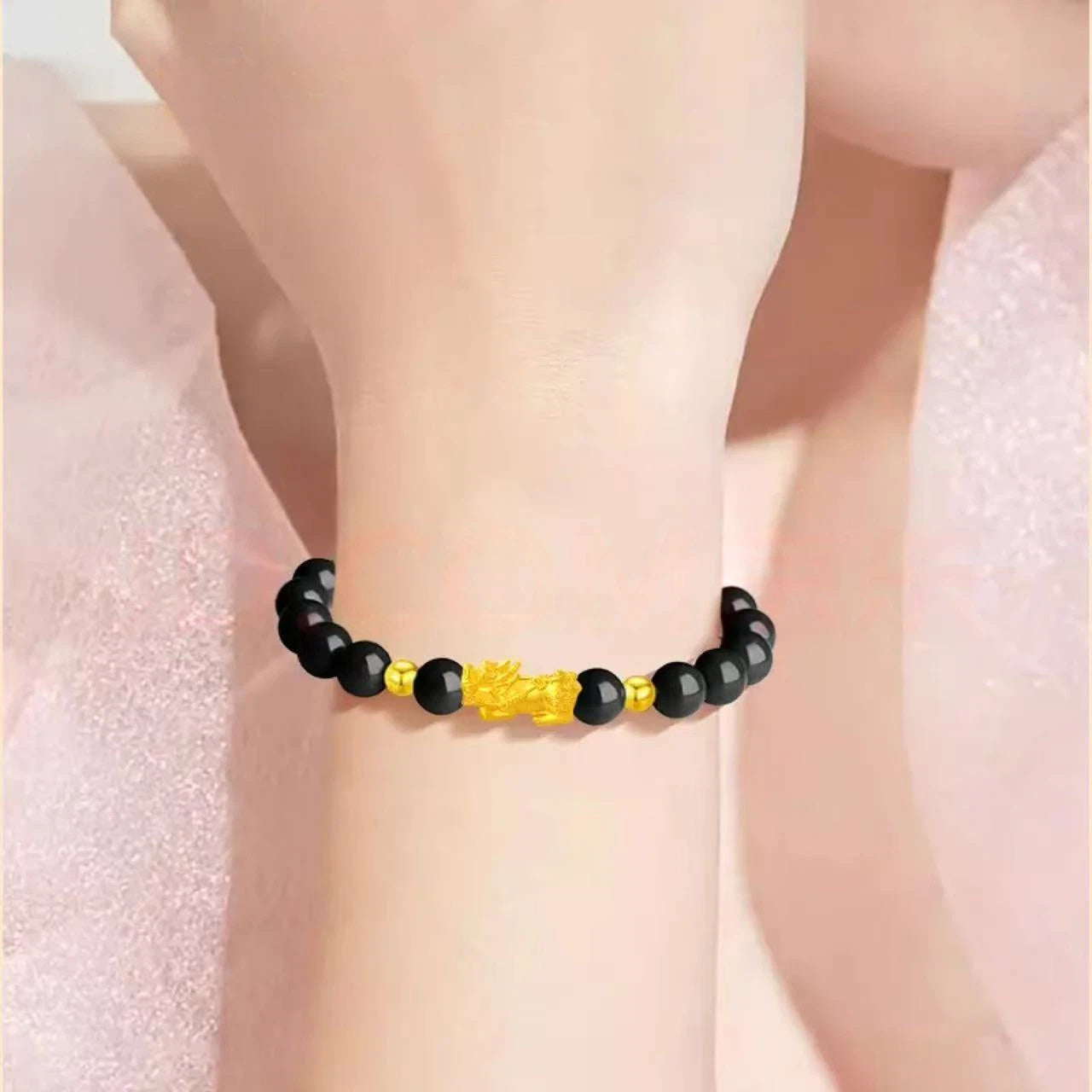 Gold Pixiu Bracelet for Men and Women - Pure Gold Moonlight Lucky Bead Bracelet