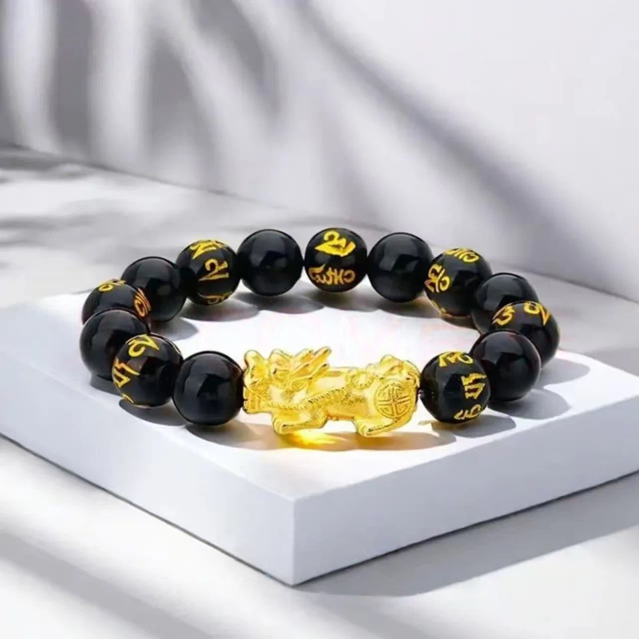 Six-character mantra pure gold Pixiu bracelet for men - lucky charm Pixiu bracelet