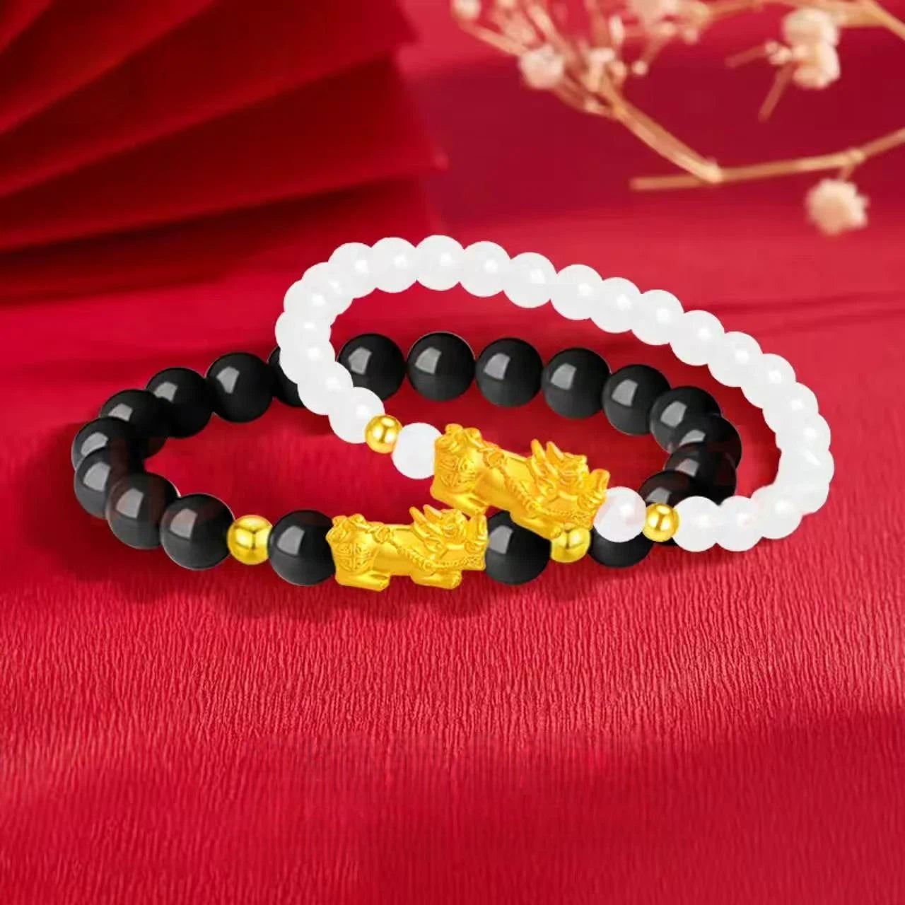 Gold Pixiu Bracelet for Men and Women - Pure Gold Moonlight Lucky Bead Bracelet