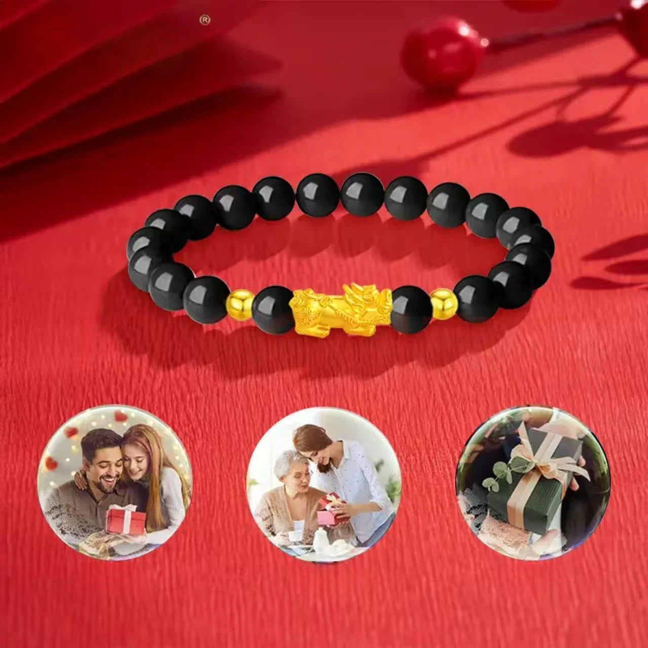 Gold Pixiu Bracelet for Men and Women - Pure Gold Moonlight Lucky Bead Bracelet