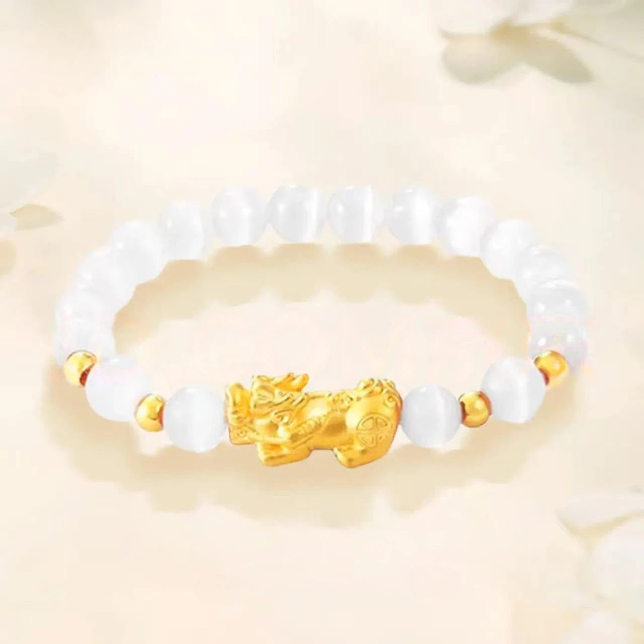 Pure gold cat's eye stone wealth-attracting bracelet - gold Pixiu lucky charm bracelet