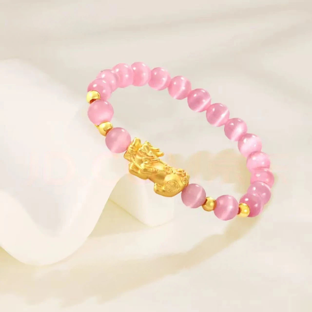 Pure gold cat's eye stone wealth-attracting bracelet - gold Pixiu lucky charm bracelet