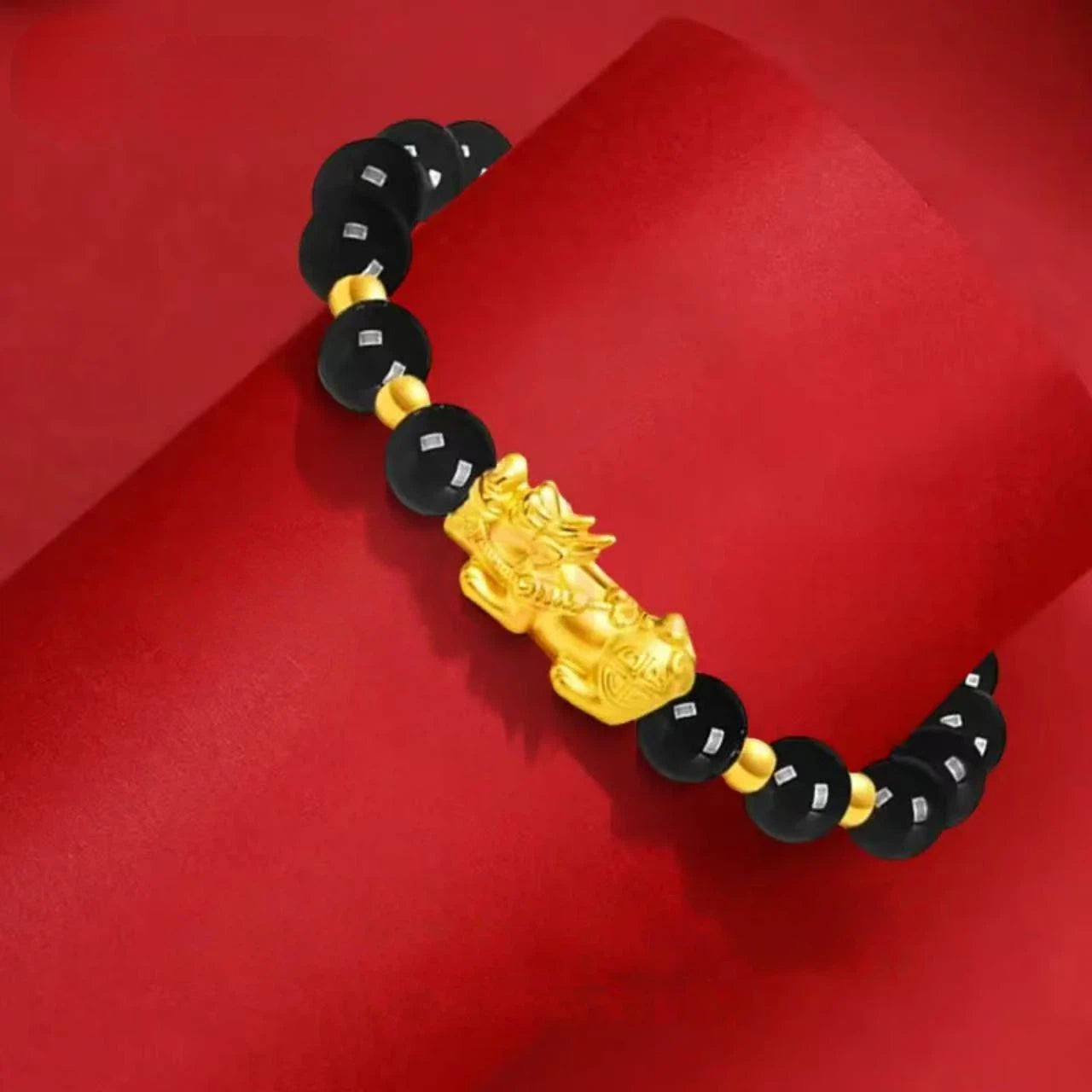 Gold Pixiu Bracelet for Men and Women - Pure Gold Obsidian Bracelet