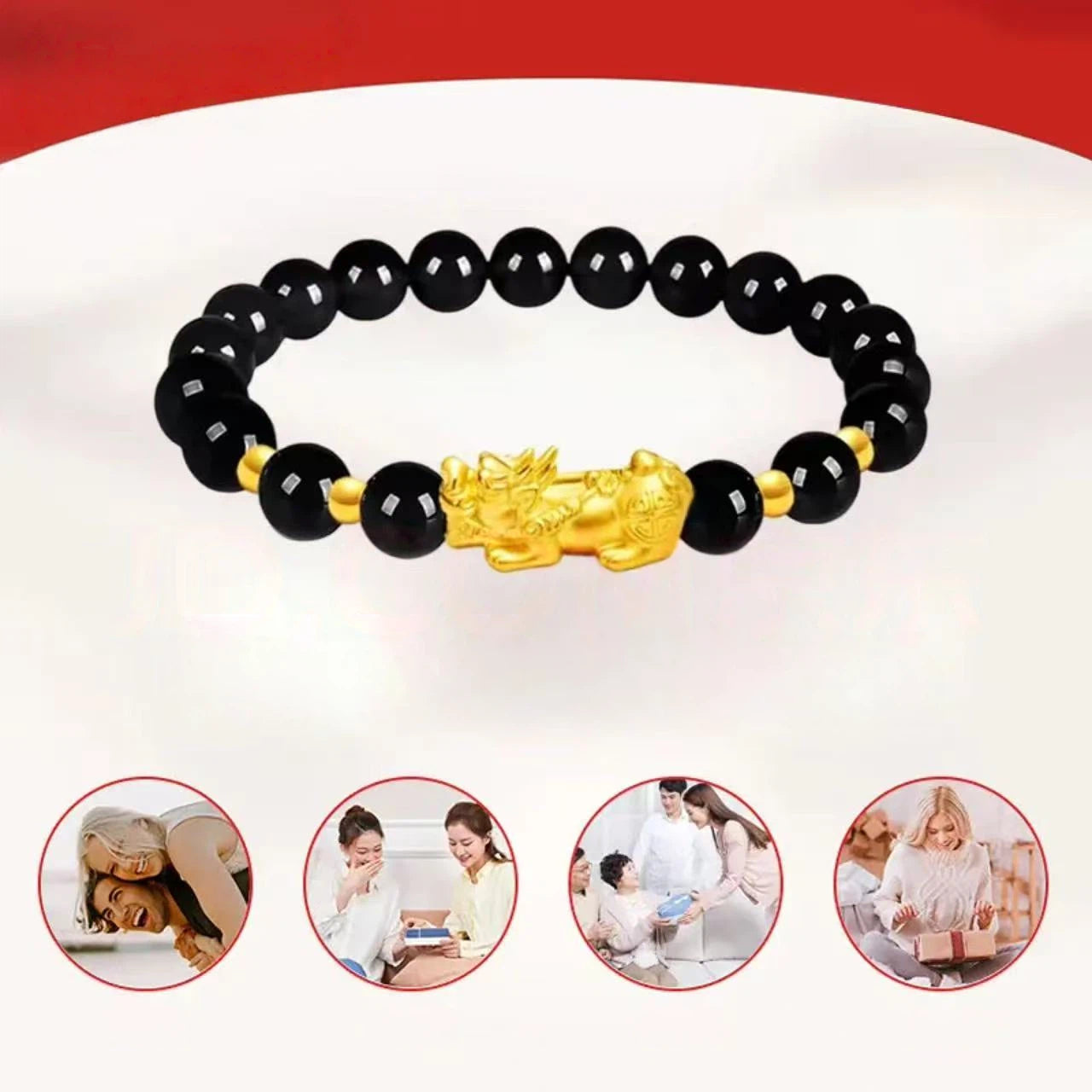 Gold Pixiu Bracelet for Men and Women - Pure Gold Obsidian Bracelet