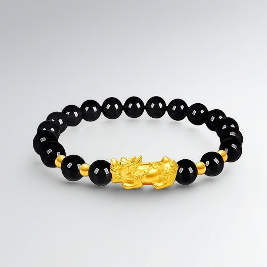 Gold Pixiu Bracelet for Men and Women - Pure Gold Obsidian Bracelet