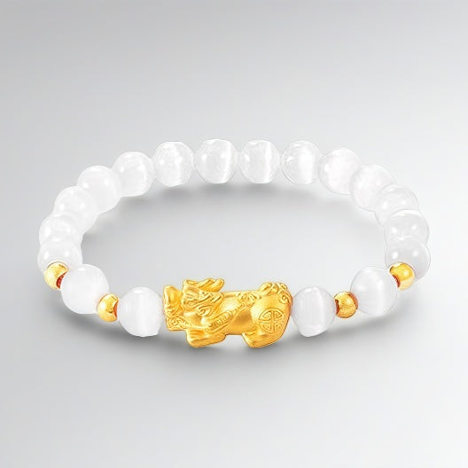 Pure gold cat's eye stone wealth-attracting bracelet - gold Pixiu lucky charm bracelet
