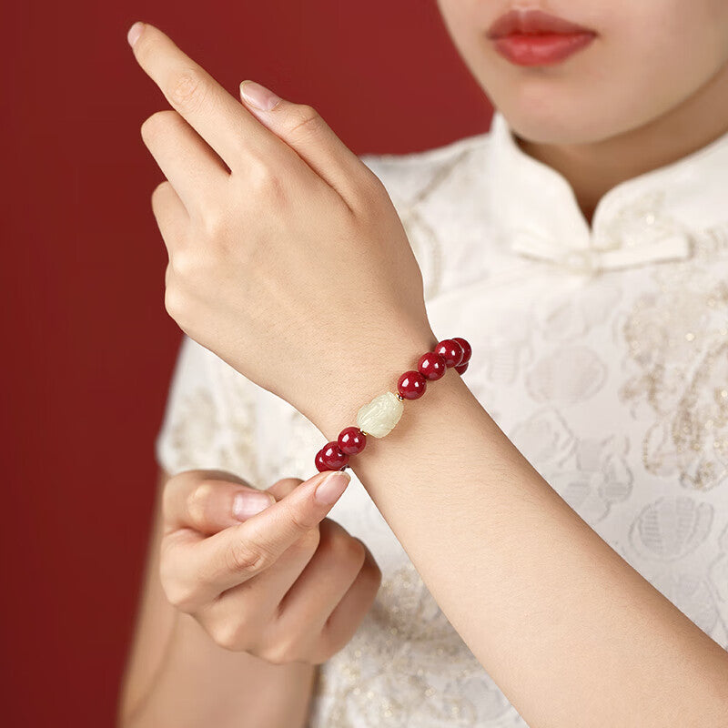 Cinnabar & Hetian Jade Pixiu Bracelet – Grounded in Spirit, Guarded in Fortune