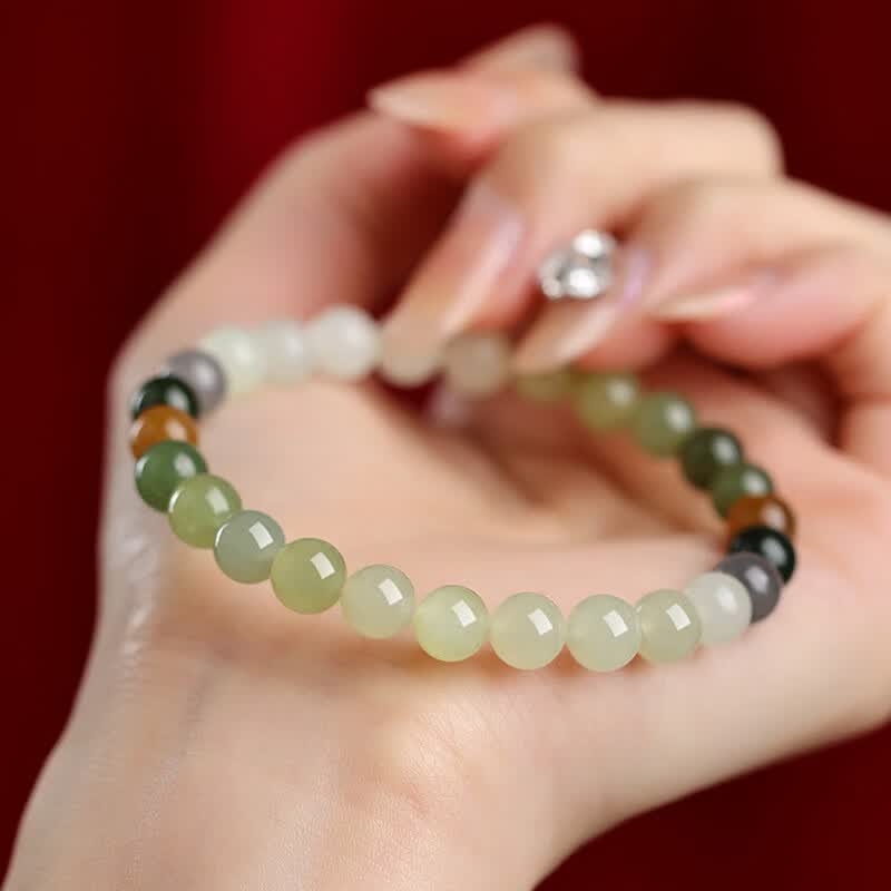 Multi-Gem Hetian Jade Bracelet – A Spectrum of Blessings, A Circle of Fortune