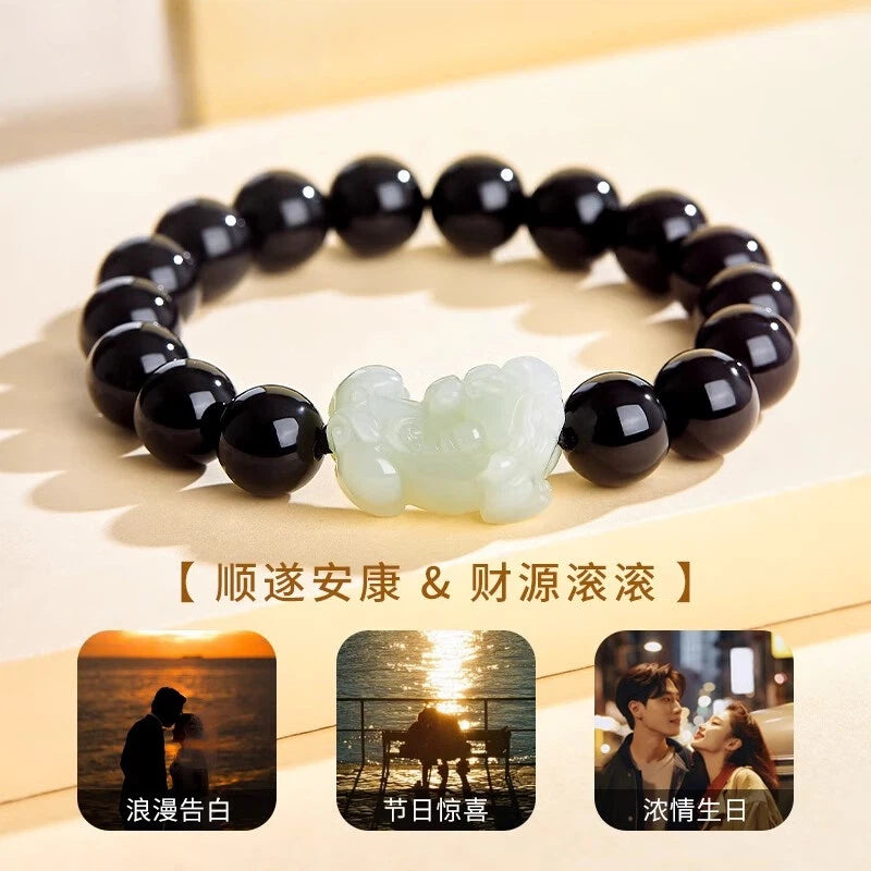 Hetian Jade Pixiu & Black Onyx Bracelet – A Guardian of Fortune, A Statement of Style