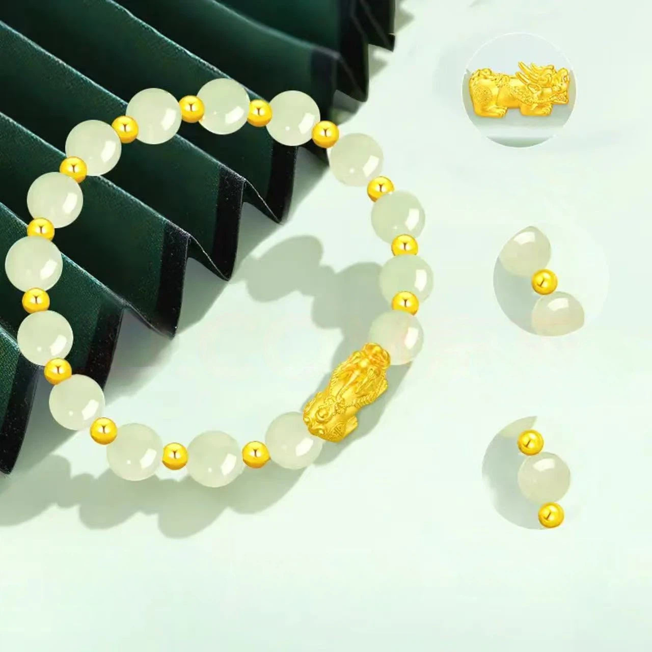 Pixiu Gold Bracelet for Women - Lucky Bead Hetian Jade Bracelet