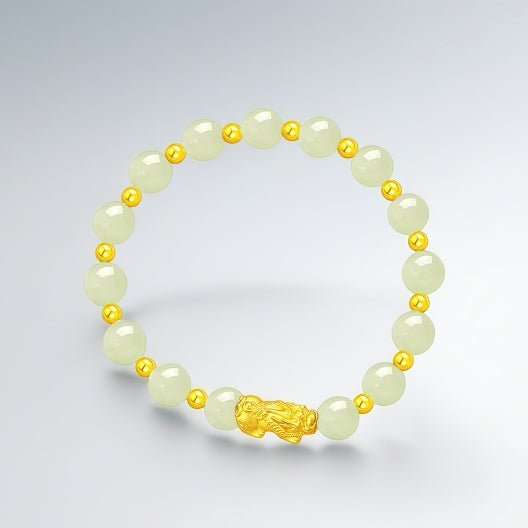 Pixiu Gold Bracelet for Women - Lucky Bead Hetian Jade Bracelet
