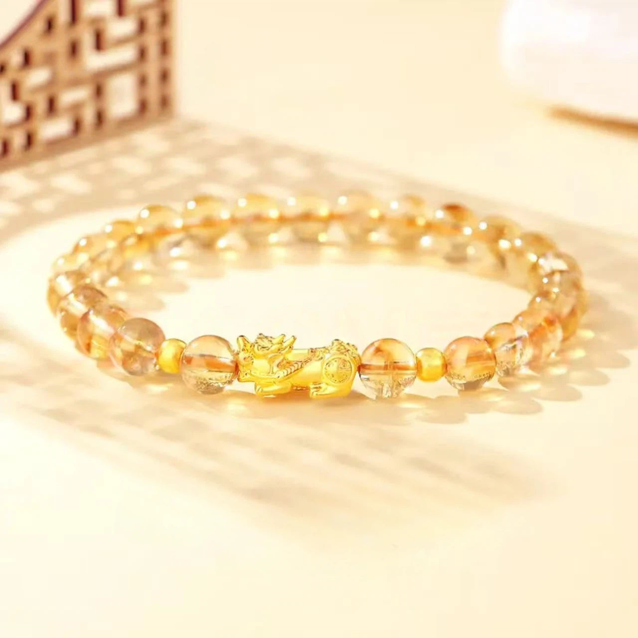 Gold Pixiu Bracelet for Women-Pure gold Pixiu citrine bracelet