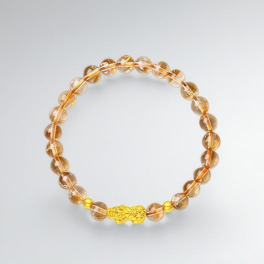 Gold Pixiu Bracelet for Women-Pure gold Pixiu citrine bracelet