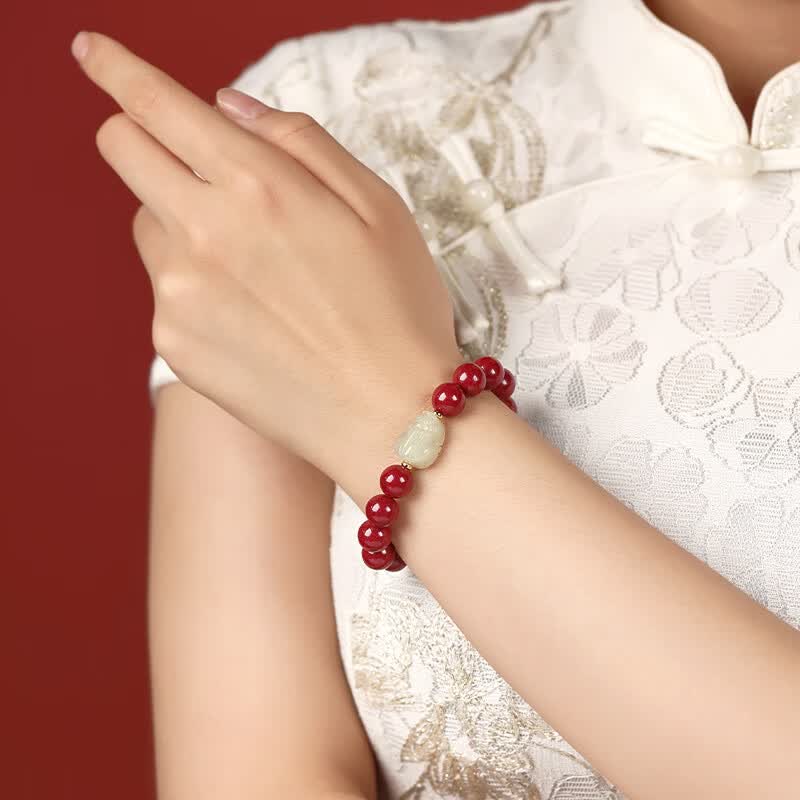 Cinnabar & Hetian Jade Pixiu Bracelet – Grounded in Spirit, Guarded in Fortune