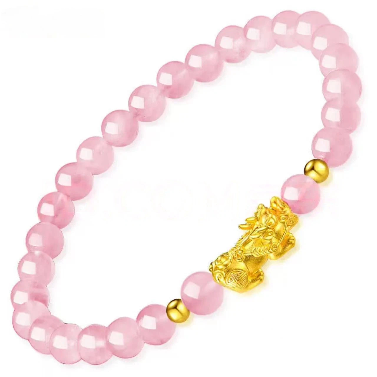 Pure gold Pixiu (mythical creature) bracelet for women-3D Hard Gold Lucky Bead Pink Crystal Bracelet
