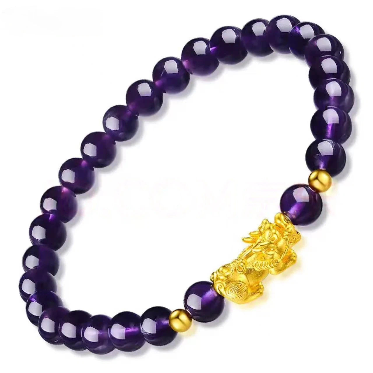 Pure gold Pixiu (mythical creature) bracelet for women-3D Hard Gold Lucky Bead Pink Crystal Bracelet