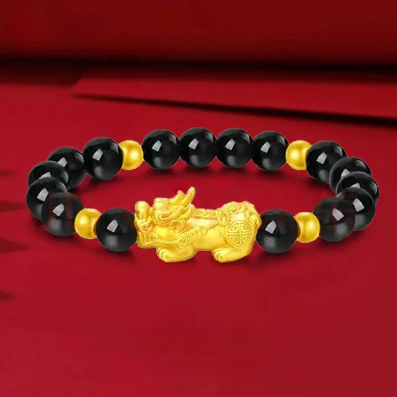 Gold Pixiu Bracelet for Men and Women - Pure Gold Lucky Bead Agate Bracelet