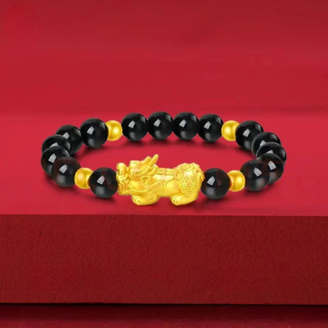 Gold Pixiu Bracelet for Men and Women - Pure Gold Lucky Bead Agate Bracelet