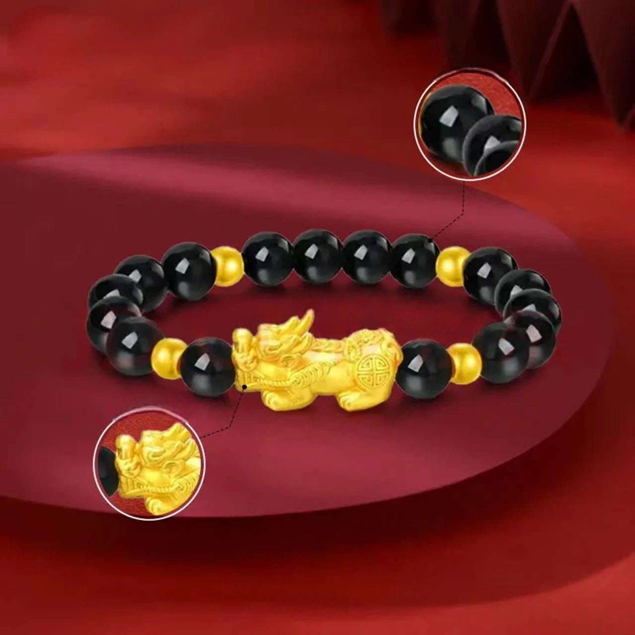 Gold Pixiu Bracelet for Men and Women - Pure Gold Lucky Bead Agate Bracelet